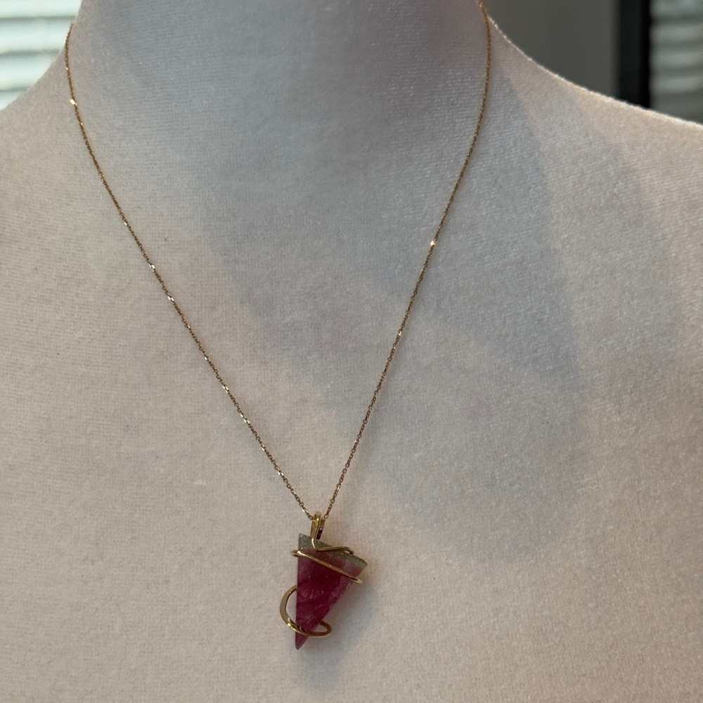 14K watermelon patch Maine tourmaline necklace